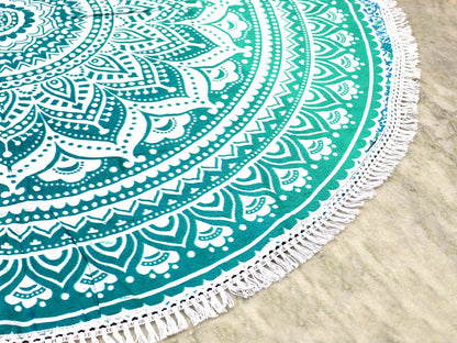 Mandala Round Beach Tapestry Boho Hippie Blanket Bohemian Large Table Cloth Home Decor Yoga Mat Meditation Picnic Rug Throw Hippy Gypsy Tablecloth Roundie (42 Inches, Orange And Blue)