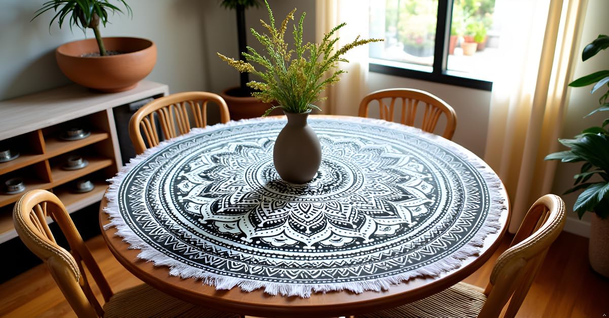 Mandala Round Beach Tapestry Boho Hippie Blanket Bohemian Large Table Cloth Home Decor Yoga Mat Meditation Picnic Rug Throw Hippy Gypsy Tablecloth Roundie (42 Inches, Orange And Blue)