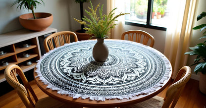 Mandala Round Beach Tapestry Boho Hippie Blanket Bohemian Large Table Cloth Home Decor Yoga Mat Meditation Picnic Rug Throw Hippy Gypsy Tablecloth Roundie (42 Inches, Orange And Blue)