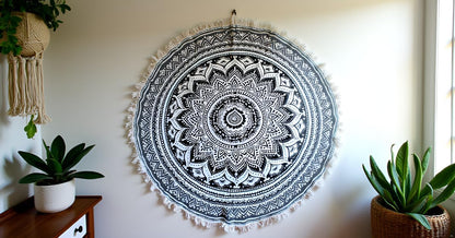 Mandala Round Beach Tapestry Boho Hippie Blanket Bohemian Large Table Cloth Home Decor Yoga Mat Meditation Picnic Rug Throw Hippy Gypsy Tablecloth Roundie (42 Inches, Orange And Blue)