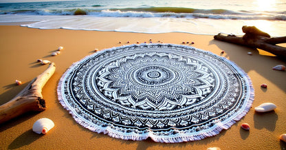 Mandala Round Beach Tapestry Boho Hippie Blanket Bohemian Large Table Cloth Home Decor Yoga Mat Meditation Picnic Rug Throw Hippy Gypsy Tablecloth Roundie (42 Inches, Orange And Blue)