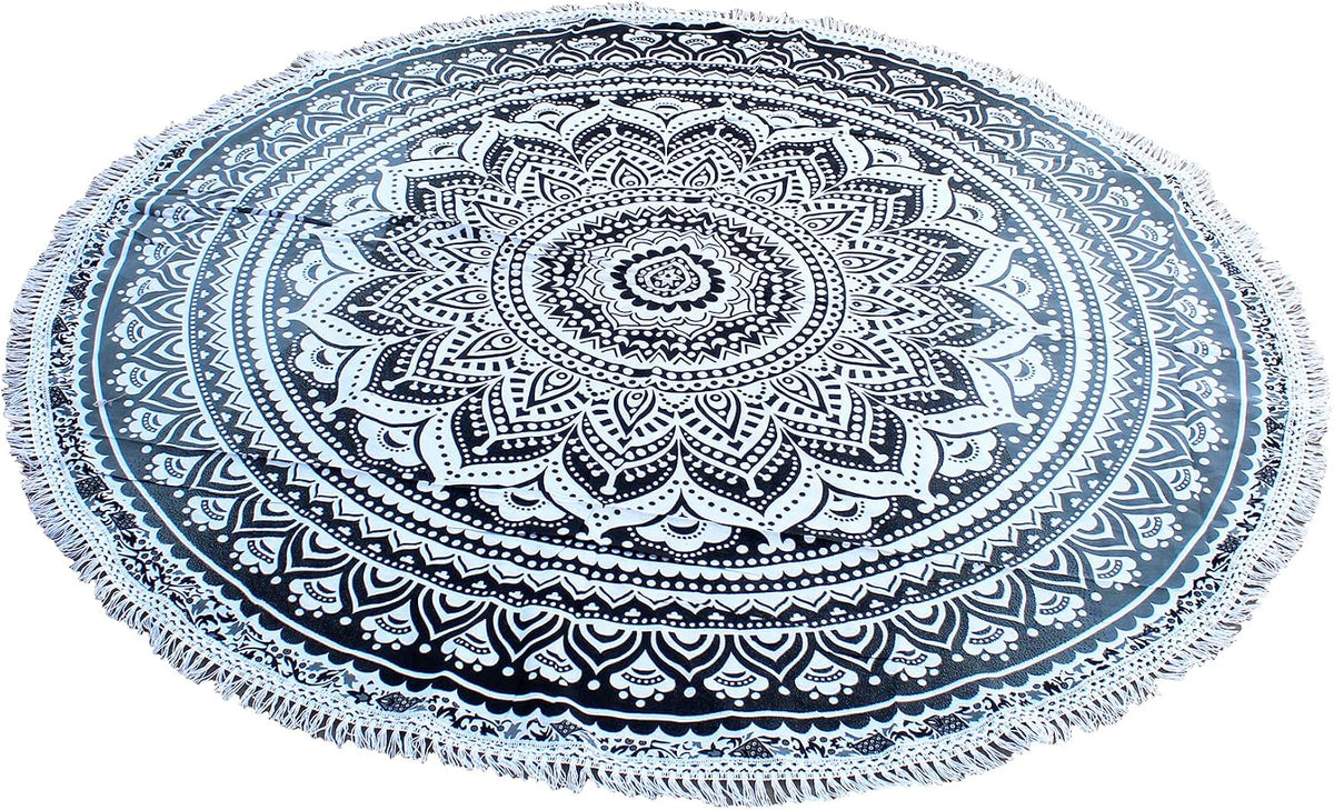 Mandala Round Beach Tapestry Boho Hippie Blanket Bohemian Large Table Cloth Home Decor Yoga Mat Meditation Picnic Rug Throw Hippy Gypsy Tablecloth Roundie (42 Inches, Orange And Blue)