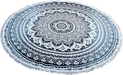 Mandala Round Beach Tapestry Boho Hippie Blanket Bohemian Large Table Cloth Home Decor Yoga Mat Meditation Picnic Rug Throw Hippy Gypsy Tablecloth Roundie (42 Inches, Orange And Blue)