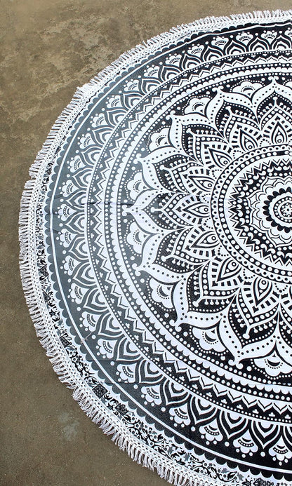 Mandala Round Beach Tapestry Boho Hippie Blanket Bohemian Large Table Cloth Home Decor Yoga Mat Meditation Picnic Rug Throw Hippy Gypsy Tablecloth Roundie (42 Inches, Orange And Blue)