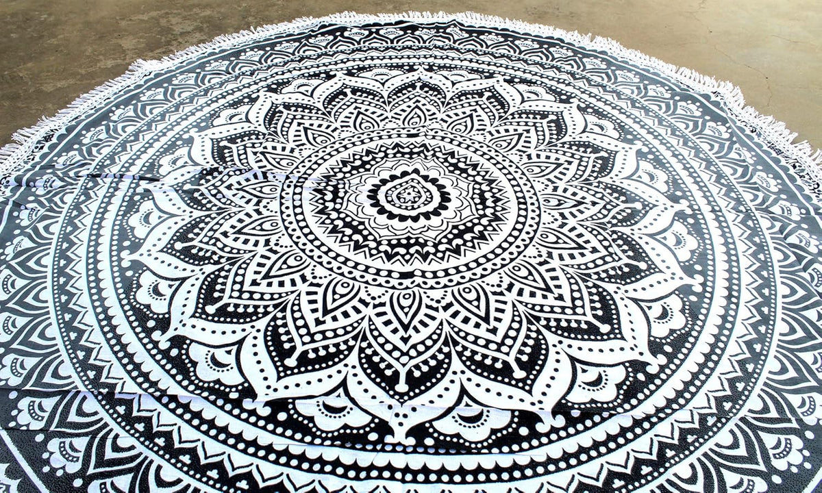 Mandala Round Beach Tapestry Boho Hippie Blanket Bohemian Large Table Cloth Home Decor Yoga Mat Meditation Picnic Rug Throw Hippy Gypsy Tablecloth Roundie (42 Inches, Orange And Blue)