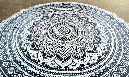 Mandala Round Beach Tapestry Boho Hippie Blanket Bohemian Large Table Cloth Home Decor Yoga Mat Meditation Picnic Rug Throw Hippy Gypsy Tablecloth Roundie (42 Inches, Orange And Blue)