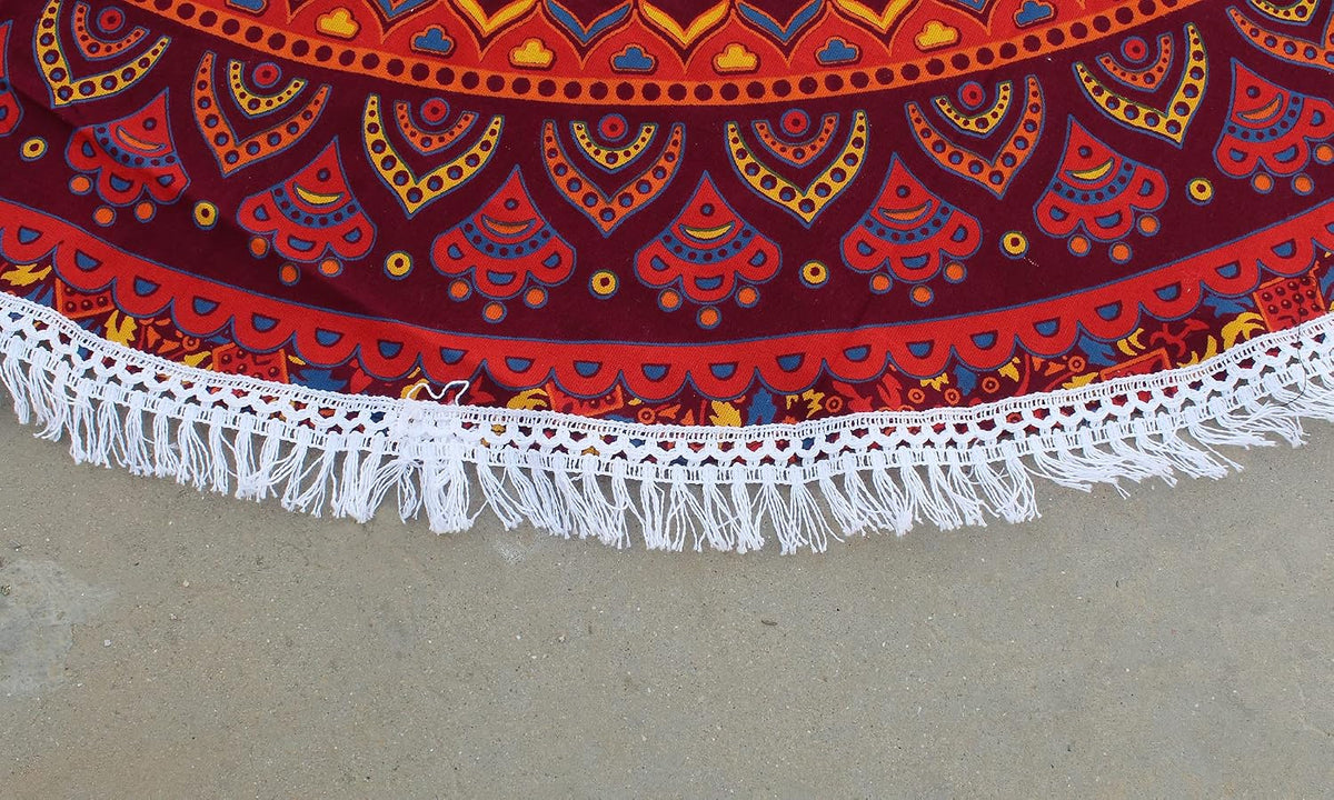 Mandala Round Beach Tapestry Boho Hippie Blanket Bohemian Large Table Cloth Home Decor Yoga Mat Meditation Picnic Rug Throw Hippy Gypsy Tablecloth Roundie (42 Inches, Orange And Blue)