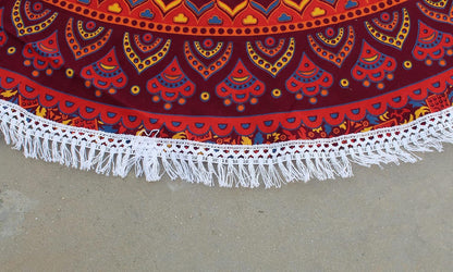 Mandala Round Beach Tapestry Boho Hippie Blanket Bohemian Large Table Cloth Home Decor Yoga Mat Meditation Picnic Rug Throw Hippy Gypsy Tablecloth Roundie (42 Inches, Orange And Blue)