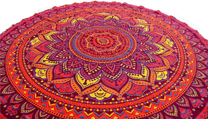 Mandala Round Beach Tapestry Boho Hippie Blanket Bohemian Large Table Cloth Home Decor Yoga Mat Meditation Picnic Rug Throw Hippy Gypsy Tablecloth Roundie (42 Inches, Orange And Blue)