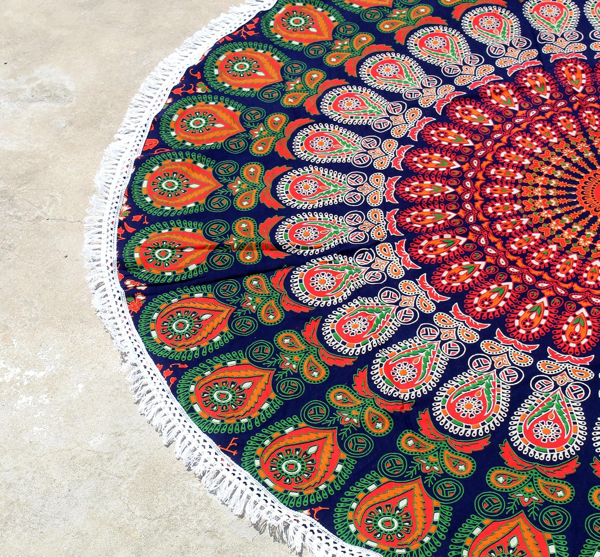 Mandala Round Beach Tapestry Boho Hippie Blanket Bohemian Large Table Cloth Home Decor Yoga Mat Meditation Picnic Rug Throw Hippy Gypsy Tablecloth Roundie (42 Inches, Orange And Blue)