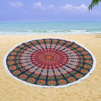 Mandala Round Beach Tapestry Boho Hippie Blanket Bohemian Large Table Cloth Home Decor Yoga Mat Meditation Picnic Rug Throw Hippy Gypsy Tablecloth Roundie (42 Inches, Orange And Blue)