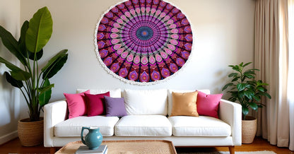 Mandala Round Beach Tapestry Boho Hippie Blanket Bohemian Large Table Cloth Home Decor Yoga Mat Meditation Picnic Rug Throw Hippy Gypsy Tablecloth Roundie (42 Inches, Orange And Blue)