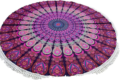 Mandala Round Beach Tapestry Boho Hippie Blanket Bohemian Large Table Cloth Home Decor Yoga Mat Meditation Picnic Rug Throw Hippy Gypsy Tablecloth Roundie (42 Inches, Orange And Blue)