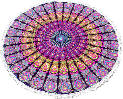 Mandala Round Beach Tapestry Boho Hippie Blanket Bohemian Large Table Cloth Home Decor Yoga Mat Meditation Picnic Rug Throw Hippy Gypsy Tablecloth Roundie (42 Inches, Orange And Blue)