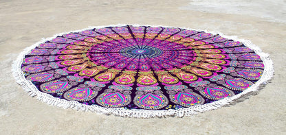 Mandala Round Beach Tapestry Boho Hippie Blanket Bohemian Large Table Cloth Home Decor Yoga Mat Meditation Picnic Rug Throw Hippy Gypsy Tablecloth Roundie (42 Inches, Orange And Blue)