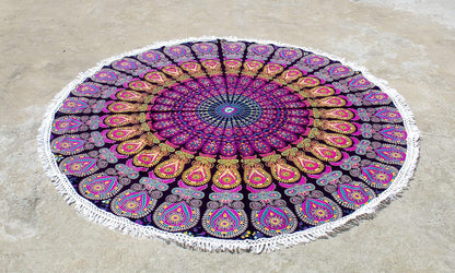 Mandala Round Beach Tapestry Boho Hippie Blanket Bohemian Large Table Cloth Home Decor Yoga Mat Meditation Picnic Rug Throw Hippy Gypsy Tablecloth Roundie (42 Inches, Orange And Blue)