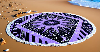 Mandala Round Beach Tapestry Boho Hippie Blanket Bohemian Large Table Cloth Home Decor Yoga Mat Meditation Picnic Rug Throw Hippy Gypsy Tablecloth Roundie (42 Inches, Orange And Blue)