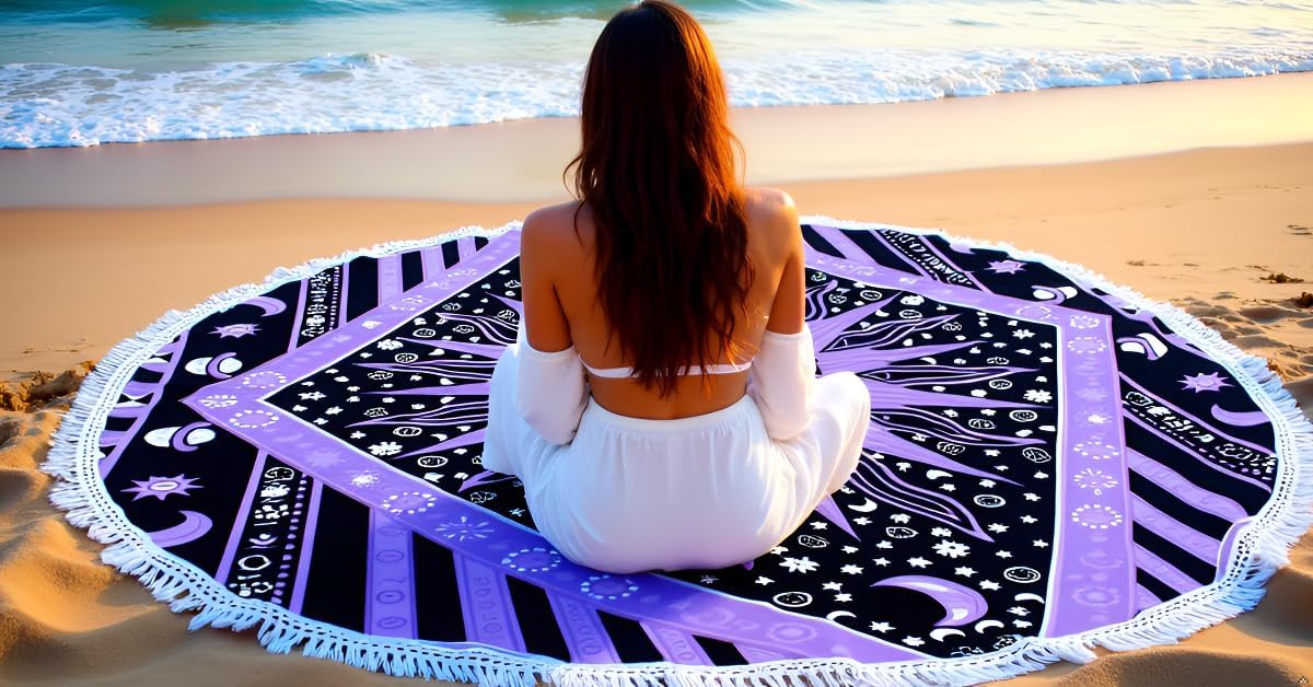 Mandala Round Beach Tapestry Boho Hippie Blanket Bohemian Large Table Cloth Home Decor Yoga Mat Meditation Picnic Rug Throw Hippy Gypsy Tablecloth Roundie (42 Inches, Orange And Blue)