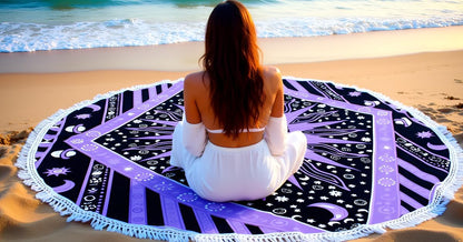 Mandala Round Beach Tapestry Boho Hippie Blanket Bohemian Large Table Cloth Home Decor Yoga Mat Meditation Picnic Rug Throw Hippy Gypsy Tablecloth Roundie (42 Inches, Orange And Blue)