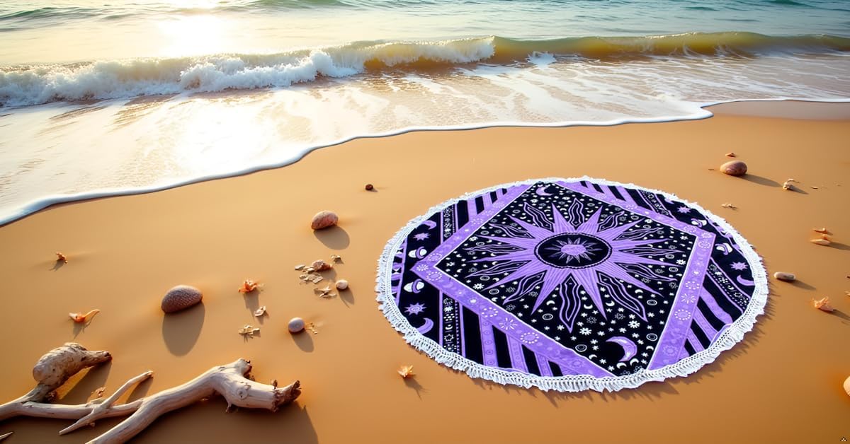 Mandala Round Beach Tapestry Boho Hippie Blanket Bohemian Large Table Cloth Home Decor Yoga Mat Meditation Picnic Rug Throw Hippy Gypsy Tablecloth Roundie (42 Inches, Orange And Blue)