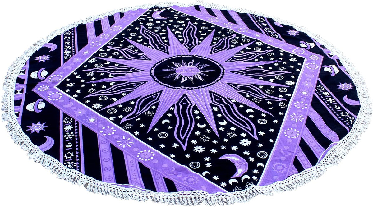 Mandala Round Beach Tapestry Boho Hippie Blanket Bohemian Large Table Cloth Home Decor Yoga Mat Meditation Picnic Rug Throw Hippy Gypsy Tablecloth Roundie (42 Inches, Orange And Blue)
