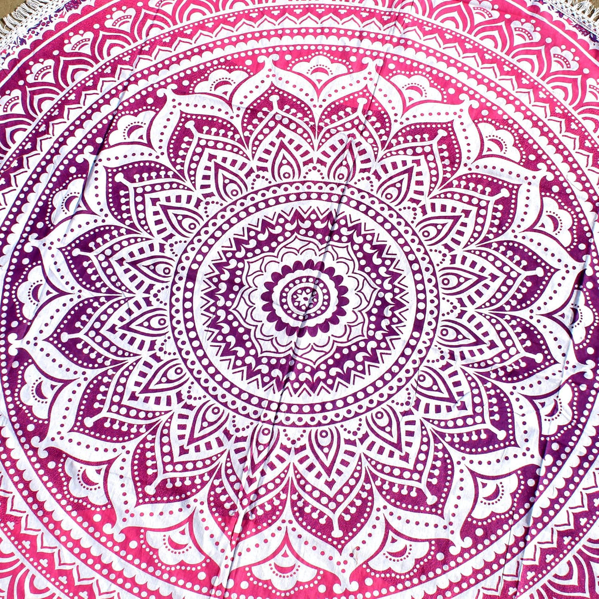 Mandala Round Beach Tapestry Boho Hippie Blanket Bohemian Large Table Cloth Home Decor Yoga Mat Meditation Picnic Rug Throw Hippy Gypsy Tablecloth Roundie (42 Inches, Orange And Blue)