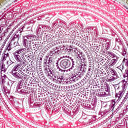 Mandala Round Beach Tapestry Boho Hippie Blanket Bohemian Large Table Cloth Home Decor Yoga Mat Meditation Picnic Rug Throw Hippy Gypsy Tablecloth Roundie (42 Inches, Orange And Blue)
