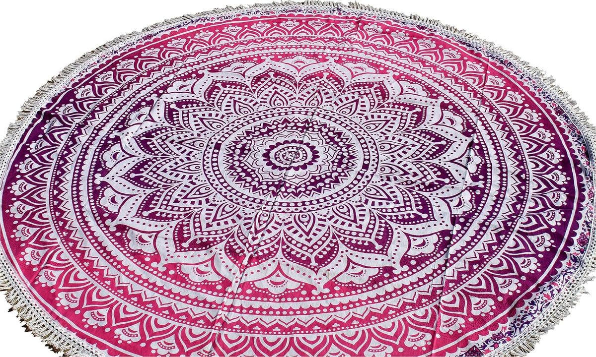 Mandala Round Beach Tapestry Boho Hippie Blanket Bohemian Large Table Cloth Home Decor Yoga Mat Meditation Picnic Rug Throw Hippy Gypsy Tablecloth Roundie (42 Inches, Orange And Blue)