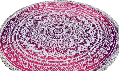 Mandala Round Beach Tapestry Boho Hippie Blanket Bohemian Large Table Cloth Home Decor Yoga Mat Meditation Picnic Rug Throw Hippy Gypsy Tablecloth Roundie (42 Inches, Orange And Blue)