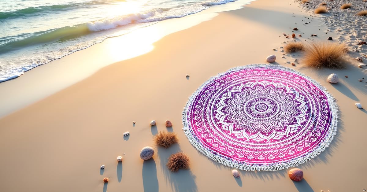 Mandala Round Beach Tapestry Boho Hippie Blanket Bohemian Large Table Cloth Home Decor Yoga Mat Meditation Picnic Rug Throw Hippy Gypsy Tablecloth Roundie (42 Inches, Orange And Blue)
