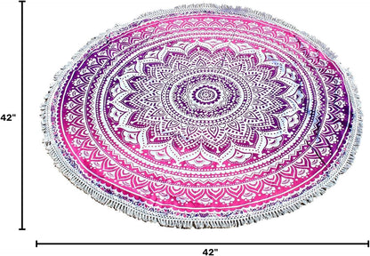 Mandala Round Beach Tapestry Boho Hippie Blanket Bohemian Large Table Cloth Home Decor Yoga Mat Meditation Picnic Rug Throw Hippy Gypsy Tablecloth Roundie (42 Inches, Orange And Blue)