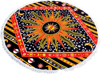 Mandala Round Beach Tapestry Boho Hippie Blanket Bohemian Large Table Cloth Home Decor Yoga Mat Meditation Picnic Rug Throw Hippy Gypsy Tablecloth Roundie (42 Inches, Orange And Blue)