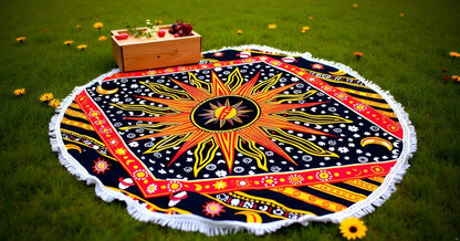 Mandala Round Beach Tapestry Boho Hippie Blanket Bohemian Large Table Cloth Home Decor Yoga Mat Meditation Picnic Rug Throw Hippy Gypsy Tablecloth Roundie (42 Inches, Orange And Blue)