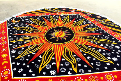 Mandala Round Beach Tapestry Boho Hippie Blanket Bohemian Large Table Cloth Home Decor Yoga Mat Meditation Picnic Rug Throw Hippy Gypsy Tablecloth Roundie (42 Inches, Orange And Blue)