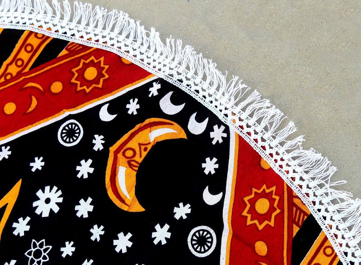 Mandala Round Beach Tapestry Boho Hippie Blanket Bohemian Large Table Cloth Home Decor Yoga Mat Meditation Picnic Rug Throw Hippy Gypsy Tablecloth Roundie (42 Inches, Orange And Blue)