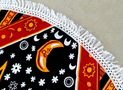 Mandala Round Beach Tapestry Boho Hippie Blanket Bohemian Large Table Cloth Home Decor Yoga Mat Meditation Picnic Rug Throw Hippy Gypsy Tablecloth Roundie (42 Inches, Orange And Blue)