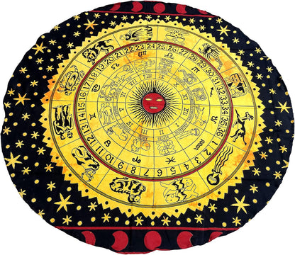 Mandala Round Beach Tapestry Boho Hippie Blanket Bohemian Large Table Cloth Home Decor Yoga Mat Meditation Picnic Rug Throw Hippy Gypsy Tablecloth Roundie (42 Inches, Orange And Blue)