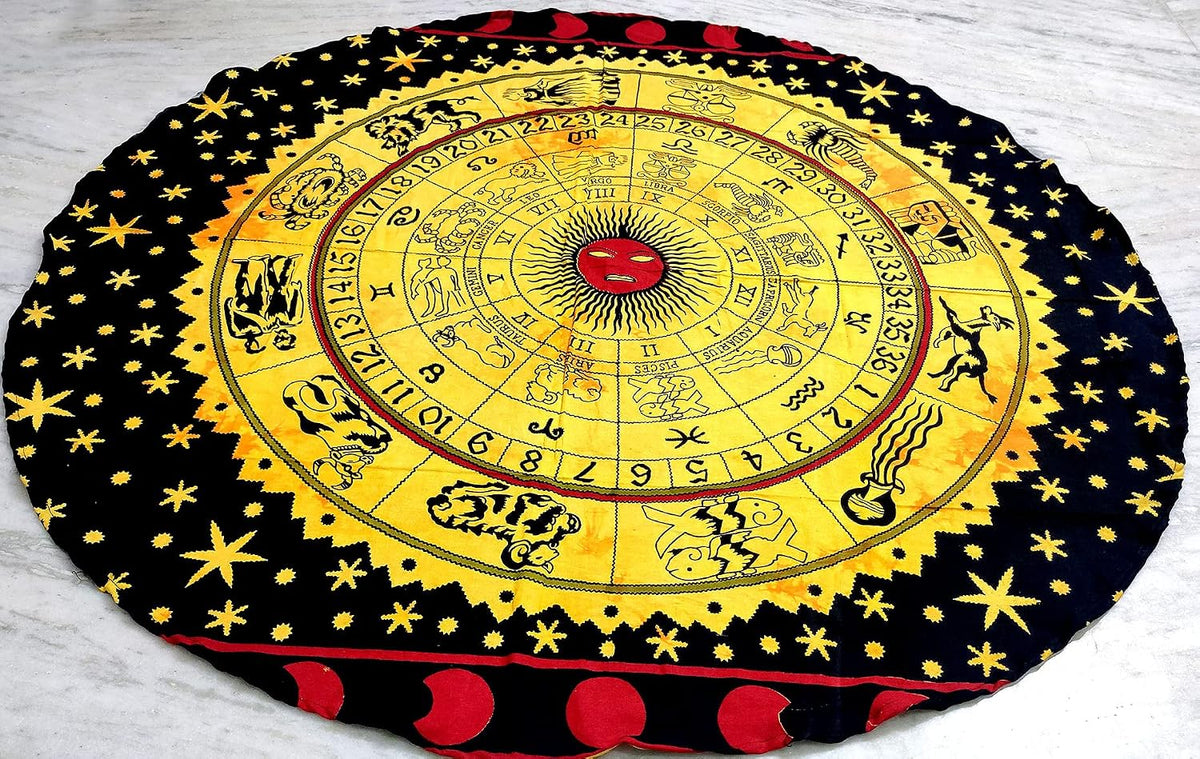 Mandala Round Beach Tapestry Boho Hippie Blanket Bohemian Large Table Cloth Home Decor Yoga Mat Meditation Picnic Rug Throw Hippy Gypsy Tablecloth Roundie (42 Inches, Orange And Blue)