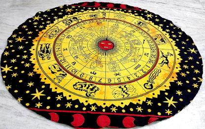 Mandala Round Beach Tapestry Boho Hippie Blanket Bohemian Large Table Cloth Home Decor Yoga Mat Meditation Picnic Rug Throw Hippy Gypsy Tablecloth Roundie (42 Inches, Orange And Blue)