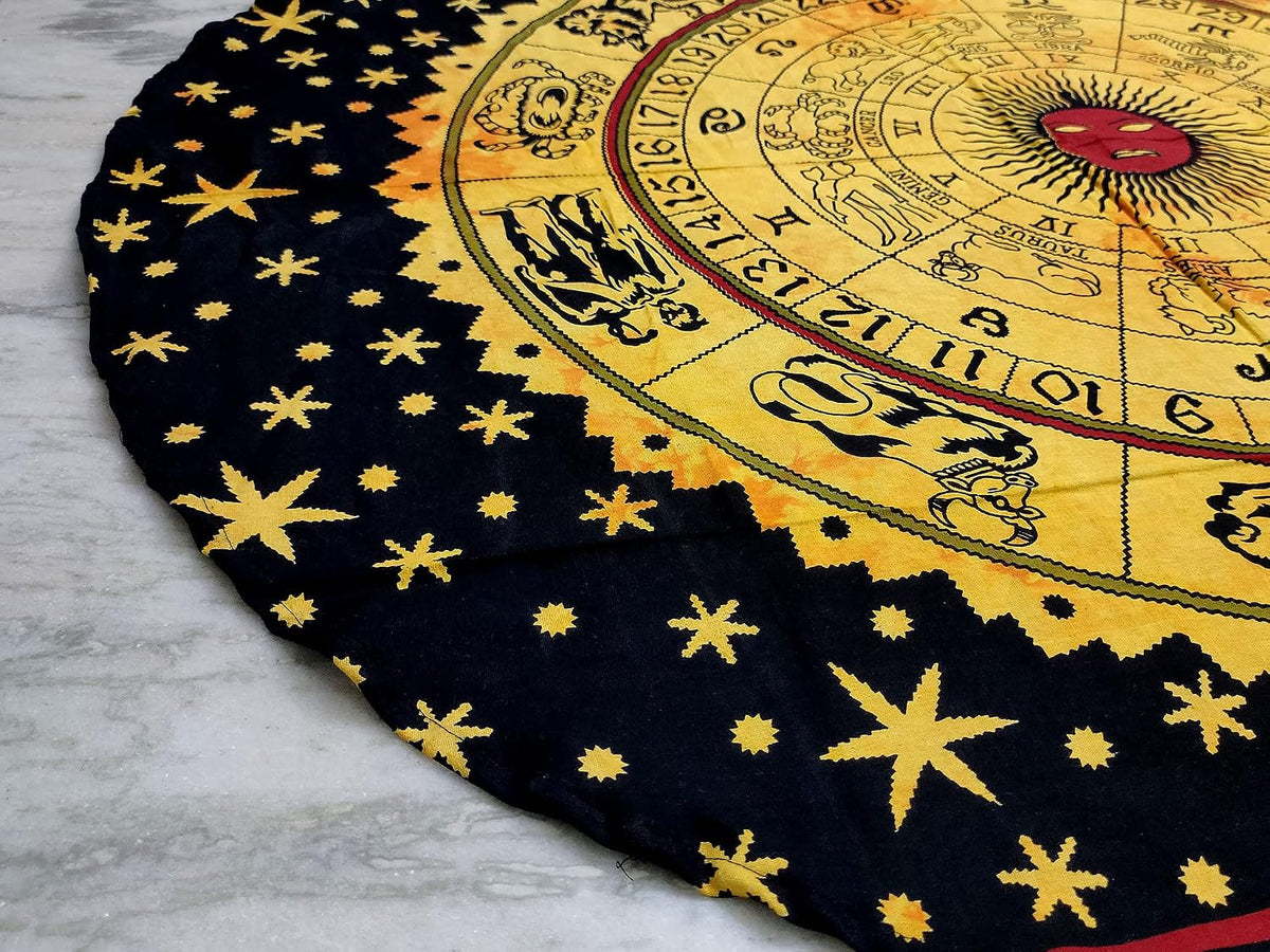 Mandala Round Beach Tapestry Boho Hippie Blanket Bohemian Large Table Cloth Home Decor Yoga Mat Meditation Picnic Rug Throw Hippy Gypsy Tablecloth Roundie (42 Inches, Orange And Blue)