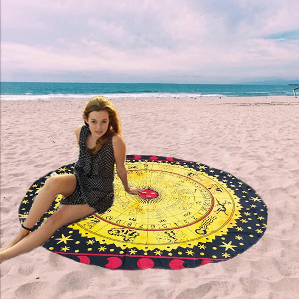 Mandala Round Beach Tapestry Boho Hippie Blanket Bohemian Large Table Cloth Home Decor Yoga Mat Meditation Picnic Rug Throw Hippy Gypsy Tablecloth Roundie (42 Inches, Orange And Blue)