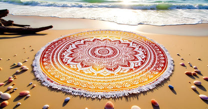 Mandala Round Beach Tapestry Boho Hippie Blanket Bohemian Large Table Cloth Home Decor Yoga Mat Meditation Picnic Rug Throw Hippy Gypsy Tablecloth Roundie (42 Inches, Orange And Blue)
