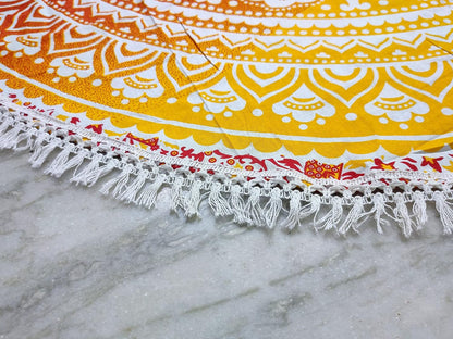 Mandala Round Beach Tapestry Boho Hippie Blanket Bohemian Large Table Cloth Home Decor Yoga Mat Meditation Picnic Rug Throw Hippy Gypsy Tablecloth Roundie (42 Inches, Orange And Blue)