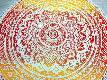 Mandala Round Beach Tapestry Boho Hippie Blanket Bohemian Large Table Cloth Home Decor Yoga Mat Meditation Picnic Rug Throw Hippy Gypsy Tablecloth Roundie (42 Inches, Orange And Blue)