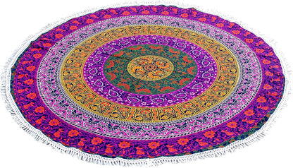 Mandala Round Beach Tapestry Boho Hippie Blanket Bohemian Large Table Cloth Home Decor Yoga Mat Meditation Picnic Rug Throw Hippy Gypsy Tablecloth Roundie (42 Inches, Orange And Blue)