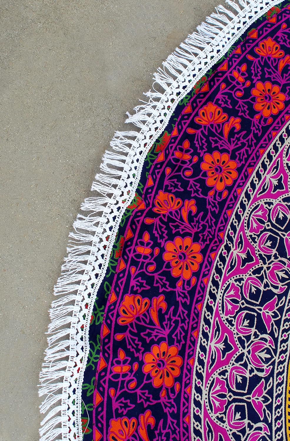 Mandala Round Beach Tapestry Boho Hippie Blanket Bohemian Large Table Cloth Home Decor Yoga Mat Meditation Picnic Rug Throw Hippy Gypsy Tablecloth Roundie (42 Inches, Orange And Blue)