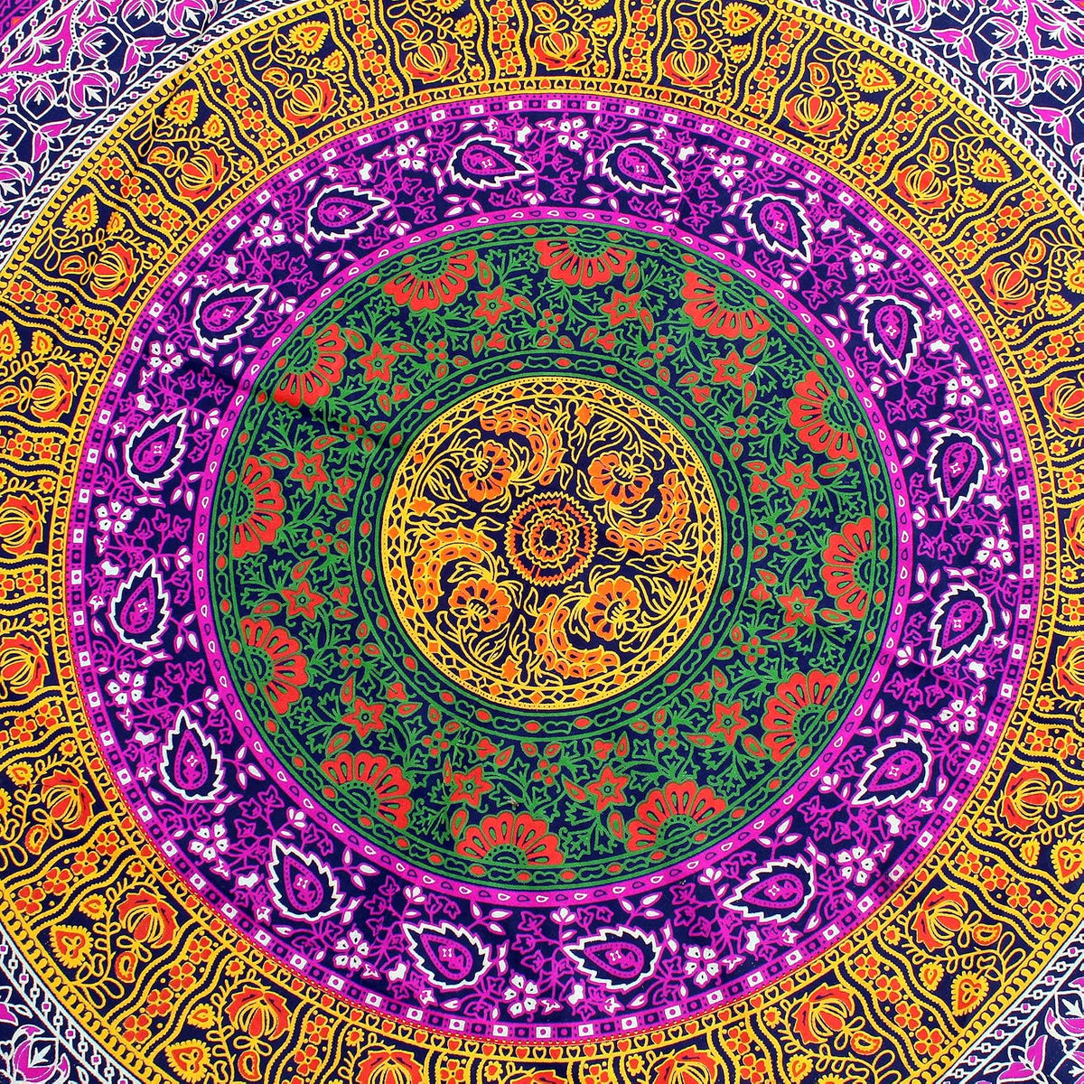 Mandala Round Beach Tapestry Boho Hippie Blanket Bohemian Large Table Cloth Home Decor Yoga Mat Meditation Picnic Rug Throw Hippy Gypsy Tablecloth Roundie (42 Inches, Orange And Blue)
