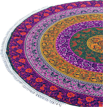 Mandala Round Beach Tapestry Boho Hippie Blanket Bohemian Large Table Cloth Home Decor Yoga Mat Meditation Picnic Rug Throw Hippy Gypsy Tablecloth Roundie (42 Inches, Orange And Blue)