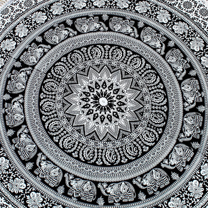 Mandala Round Beach Tapestry Boho Hippie Blanket Bohemian Large Table Cloth Home Decor Yoga Mat Meditation Picnic Rug Throw Hippy Gypsy Tablecloth Roundie (42 Inches, Orange And Blue)