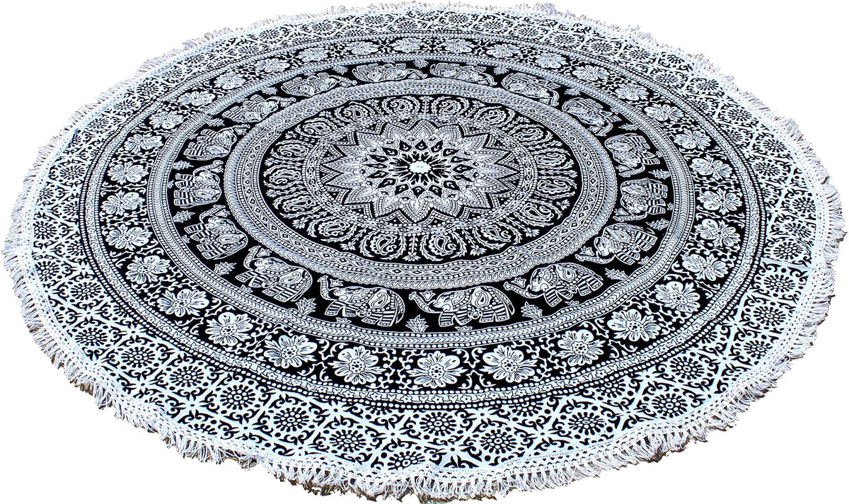 Mandala Round Beach Tapestry Boho Hippie Blanket Bohemian Large Table Cloth Home Decor Yoga Mat Meditation Picnic Rug Throw Hippy Gypsy Tablecloth Roundie (42 Inches, Orange And Blue)